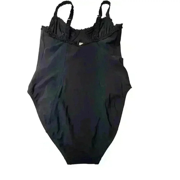 TORY BURCH ONE PIECE SOLID RUFFLE UNDER WIRE BLACK S/P SWIMSUIT / BODYSUIT - Picture 9 of 15